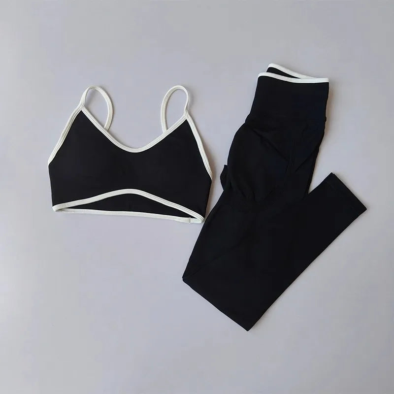 Women's Contrast Sports Bra and Leggings Set