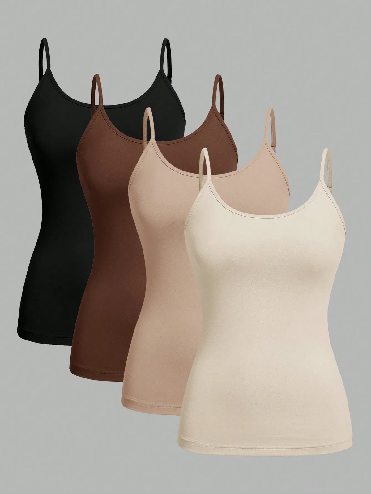 Women's Solid Camisole Four-Pack with Thin Shoulder Straps for Simple Layering