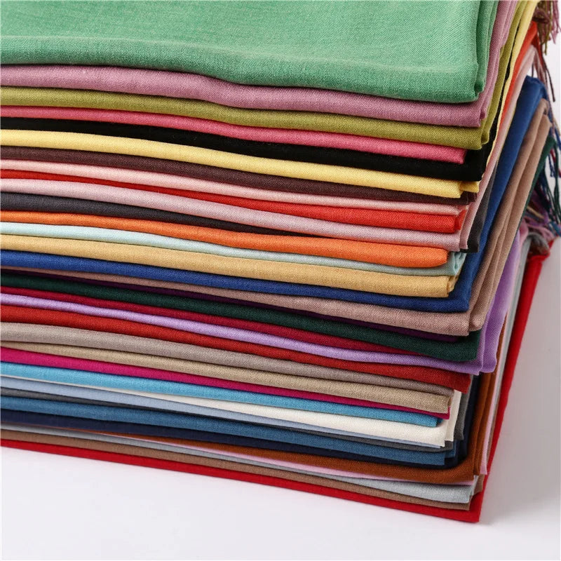 Solid Long Rectangular Scarf with Fringed End Trim