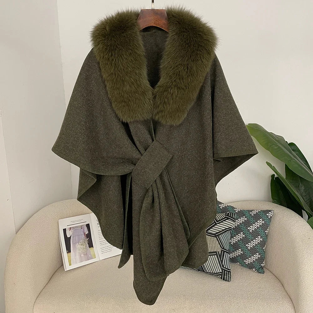Plush Collar Tie Front Cape for Layering over Outfits