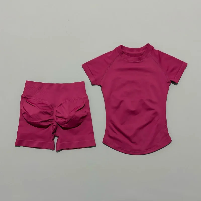 Women's Short-Sleeve Top and Shorts Yoga Set