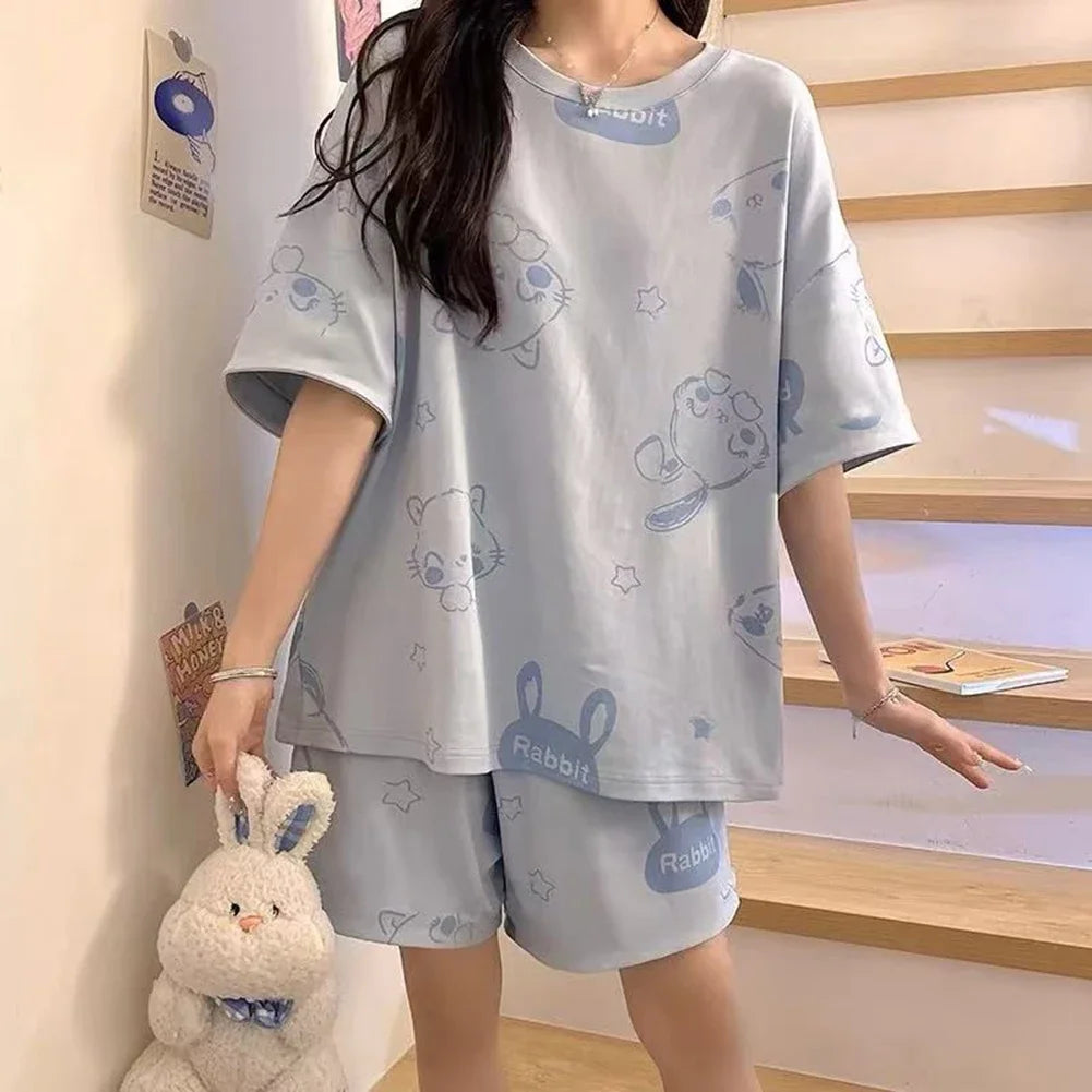 Women's Printed Short Sleeve Pajama Set with Top and Shorts