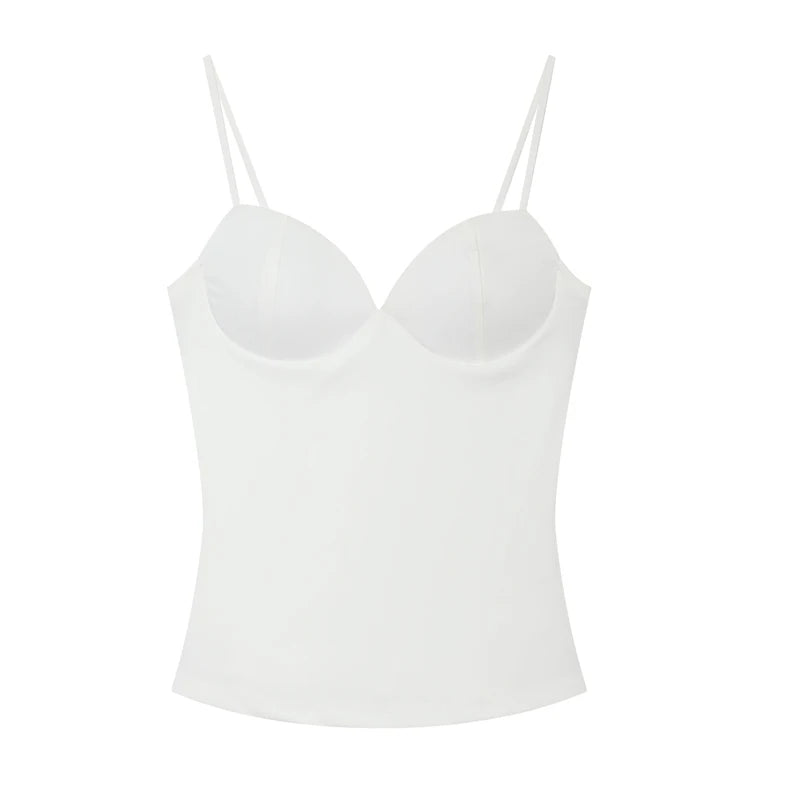 Women's Sweetheart Neck Crop Top with Thin Straps and Corset Styling