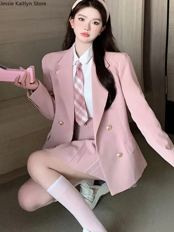 Japanese Student JK School Uniform Korean Fashion Sweet Blazers School Girls Uniform Sexy Kawaii Mini Pleated Skirt Uniform Y2k