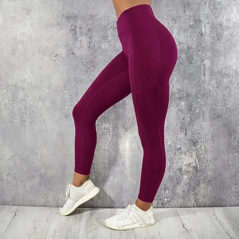 Women's High-Waist Ankle-Length Yoga Leggings with Side Pockets and Stretch Fabric
