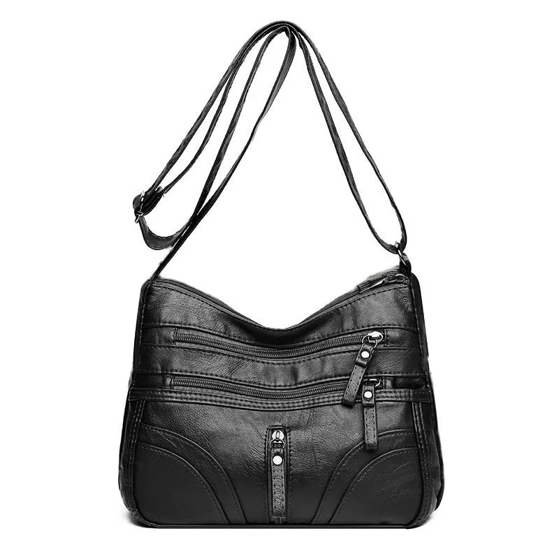 Multi-Zipper Crossbody Shoulder Bag with Adjustable Strap for Everyday Carry