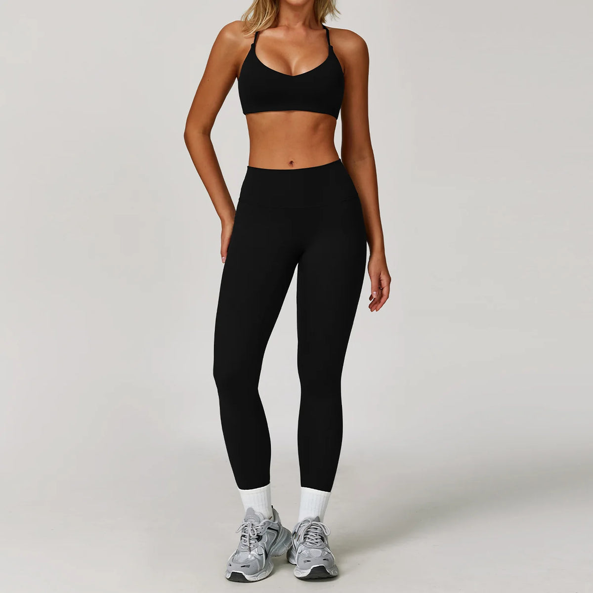 Women's Zip Layer Bra And Leggings Yoga Set