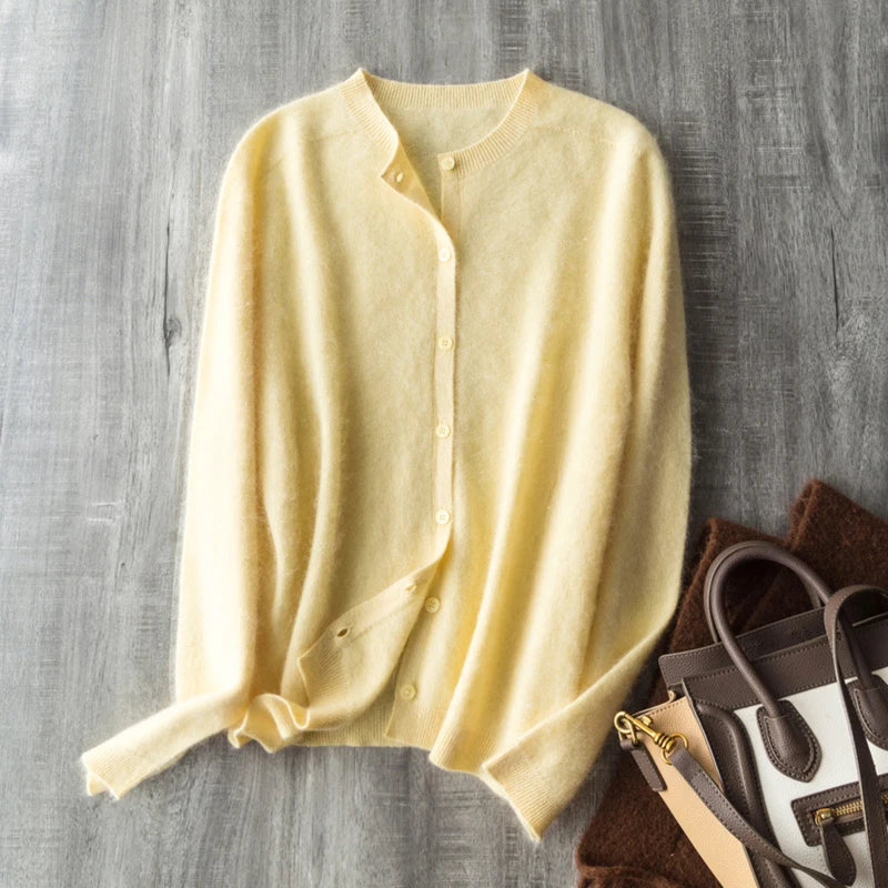 Women's Crew Neck Button Front Cardigan Casual Knit Layer