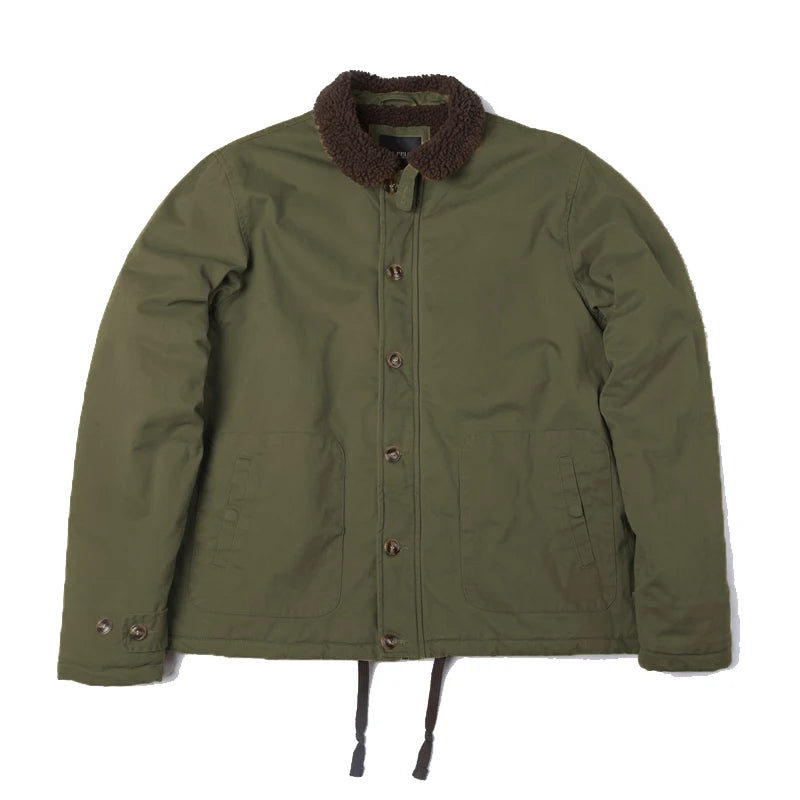 High quality vintage USN WW2 USMC thick sherpa fleece winter clothes khaki military work blank Winter N1 deck jacket for men