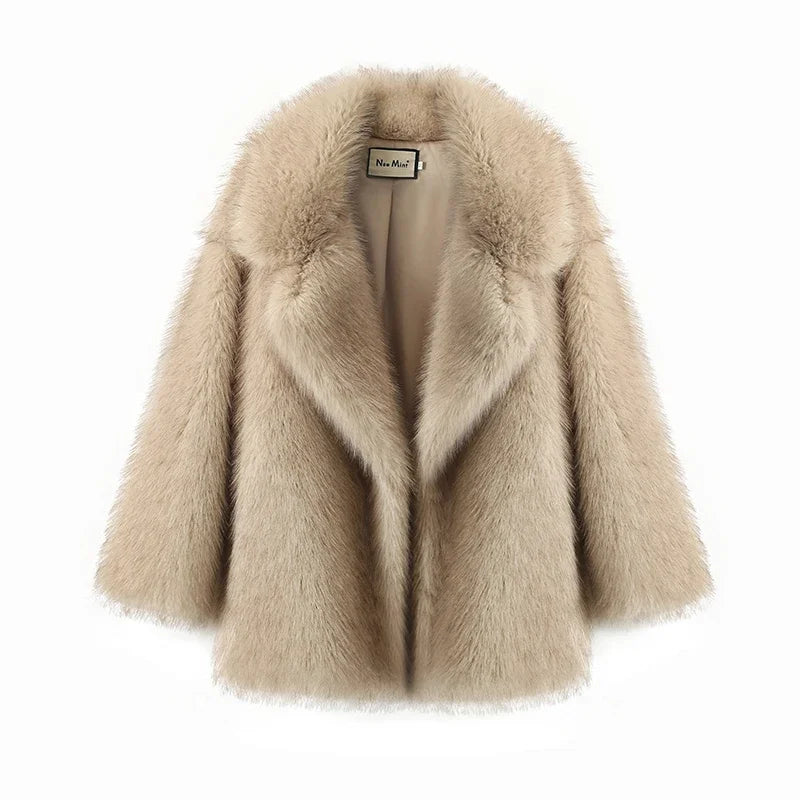 Women's Plush Lapel Open Front Jacket for Layered Outfits