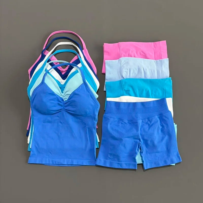 Women's Halter Tank And Shorts Yoga Set For Workout Outfits