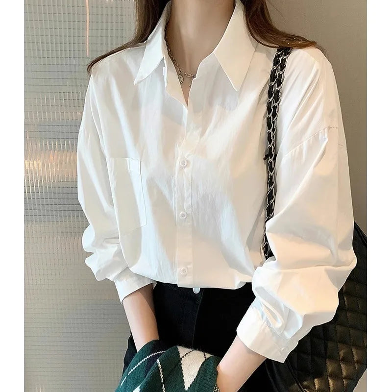 Women's Collared Long Sleeve Button Front Shirt
