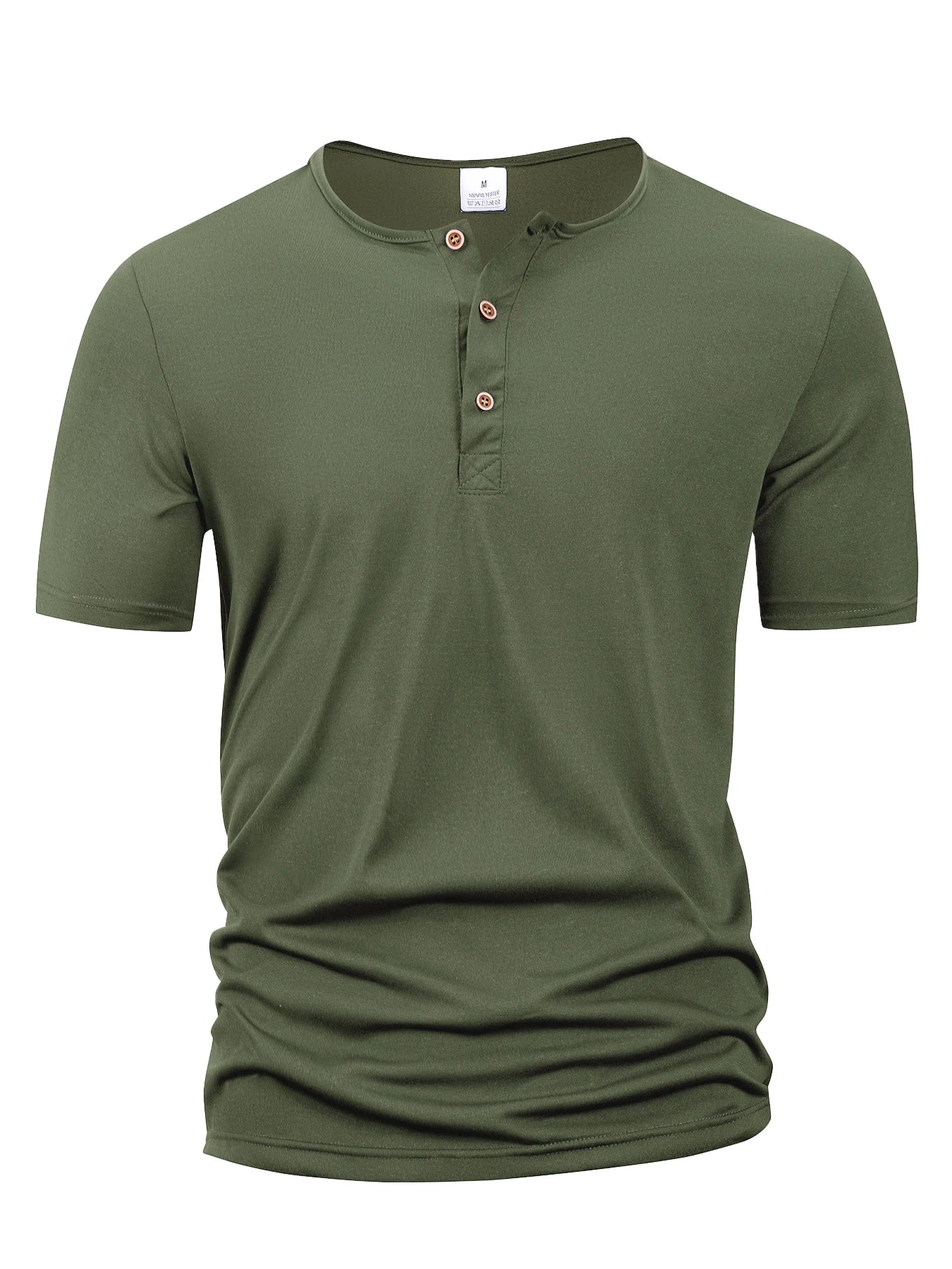 Solid Henley Neck Short Sleeve Button Placket T Shirt
