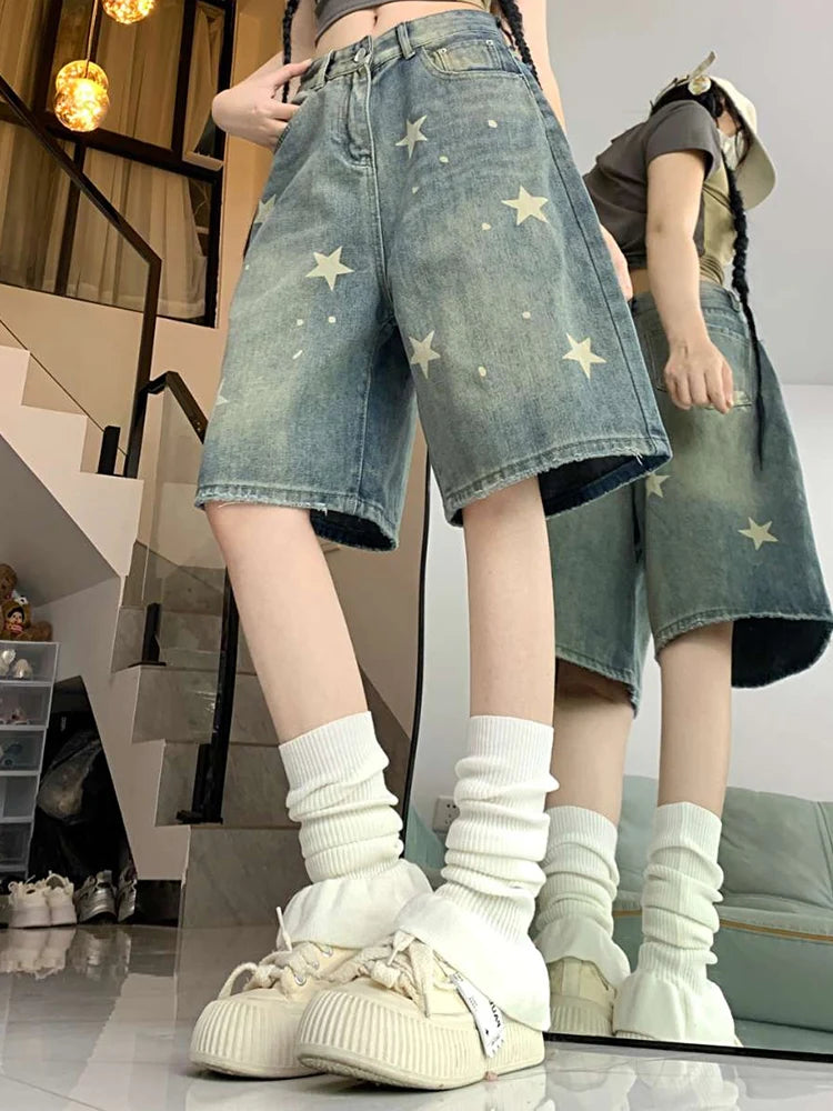 Women's Star Knee Denim Casual Denim Shorts For Everyday Outfits