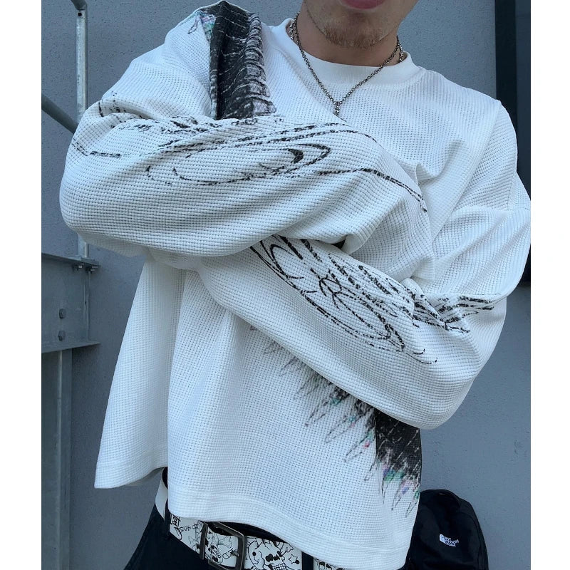 Graphic Crew Neck Long Sleeve Casual Pullover T Shirt
