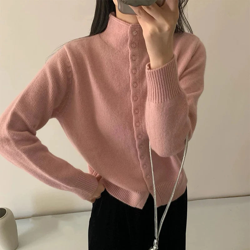 Women's Stand Collar Button Front Cardigan Casual Knit Layer