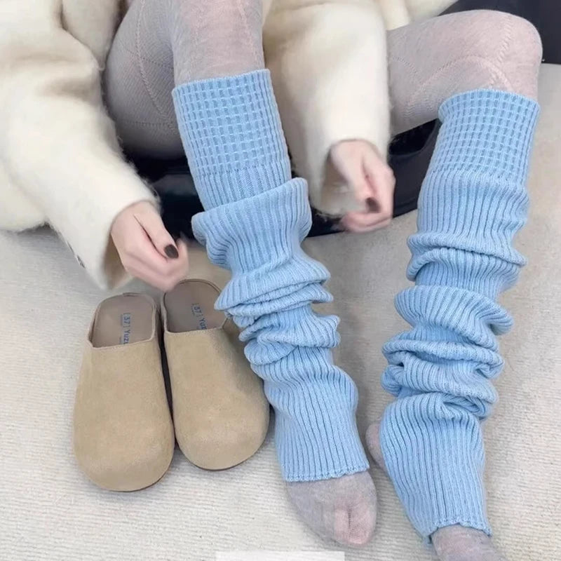 Solid Ribbed Leg Warmers with Slouchy Long Tube Shape