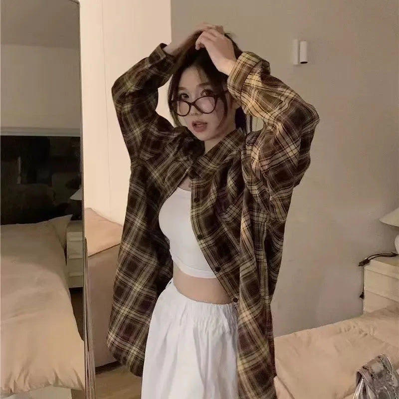 Women's Checked Collared Long Sleeve Shirt