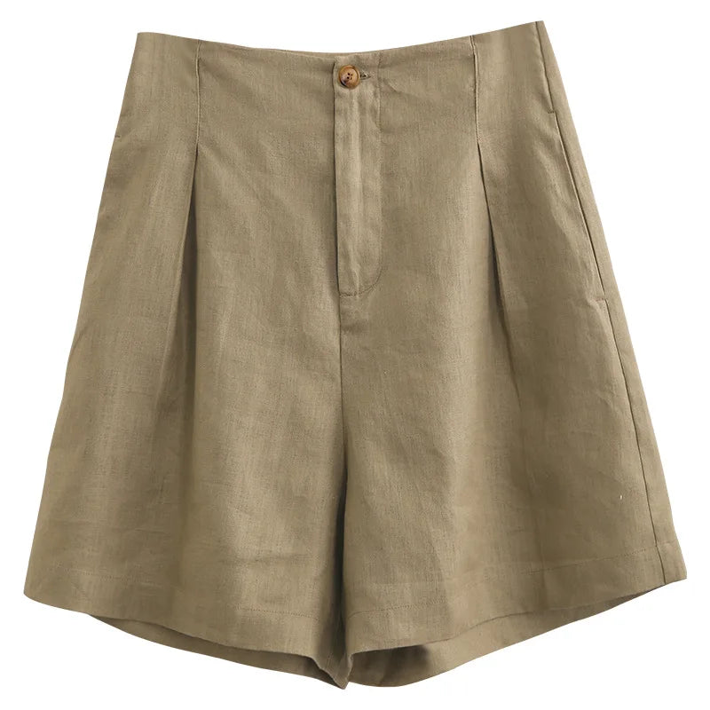 Women's Linen High-Waist Regular-Fit Shorts with Button Fly for Casual Summer Outfits
