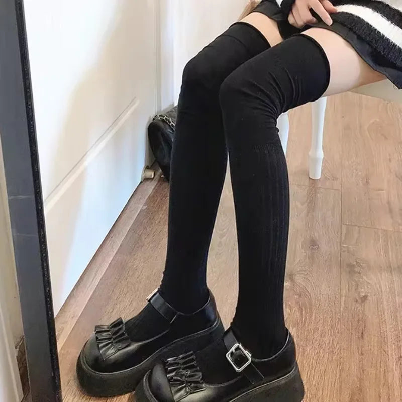 Solid Ribbed Long Socks with Over Knee Styling