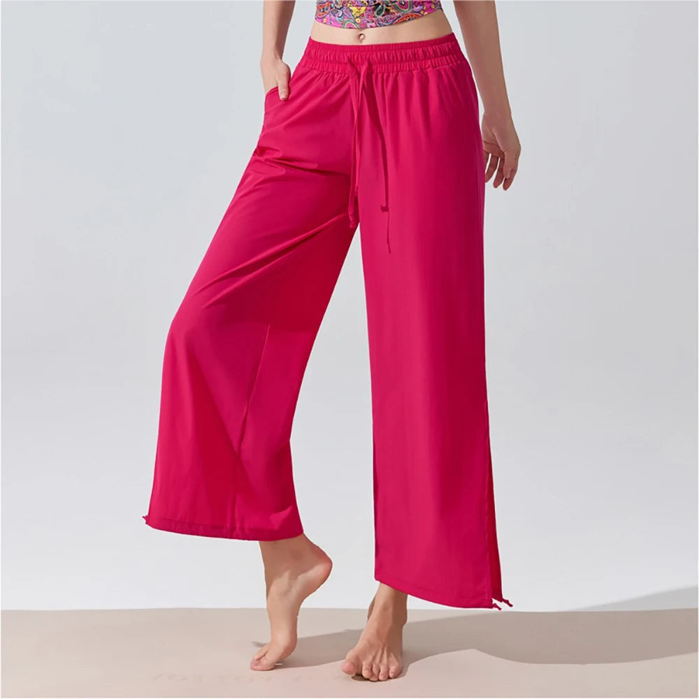 Women's High Waist Workout Pants with Wide Harem Legs and Cuffed Ankles