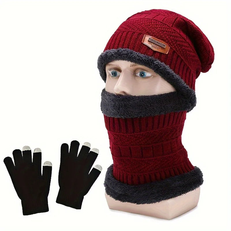 Knitted Beanie Hat Scarf and Touchscreen Gloves Set for Winter Wear