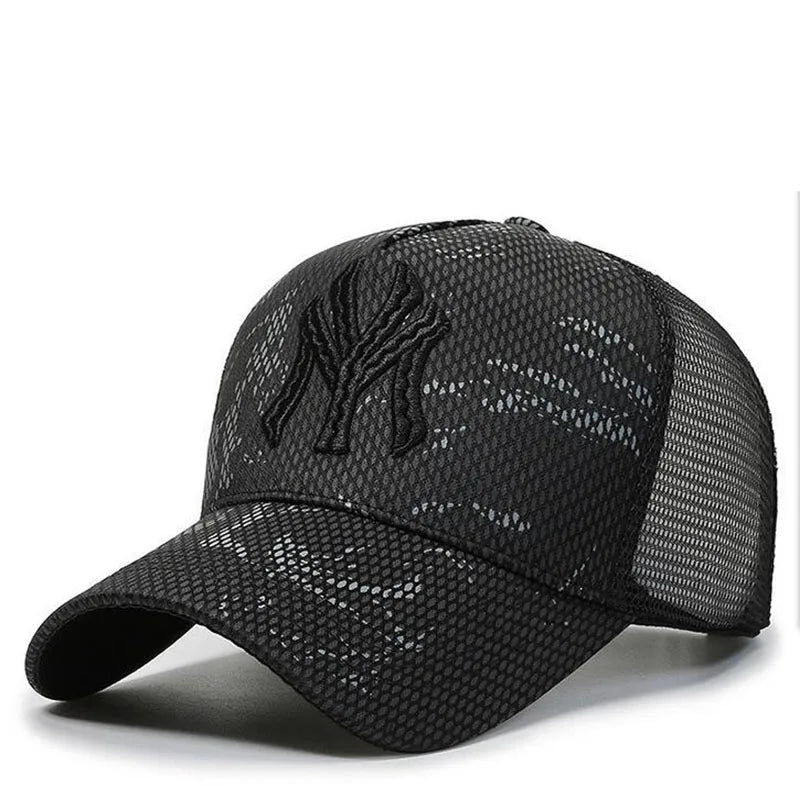 Mesh Baseball Cap with Embroidered Letter Front Design