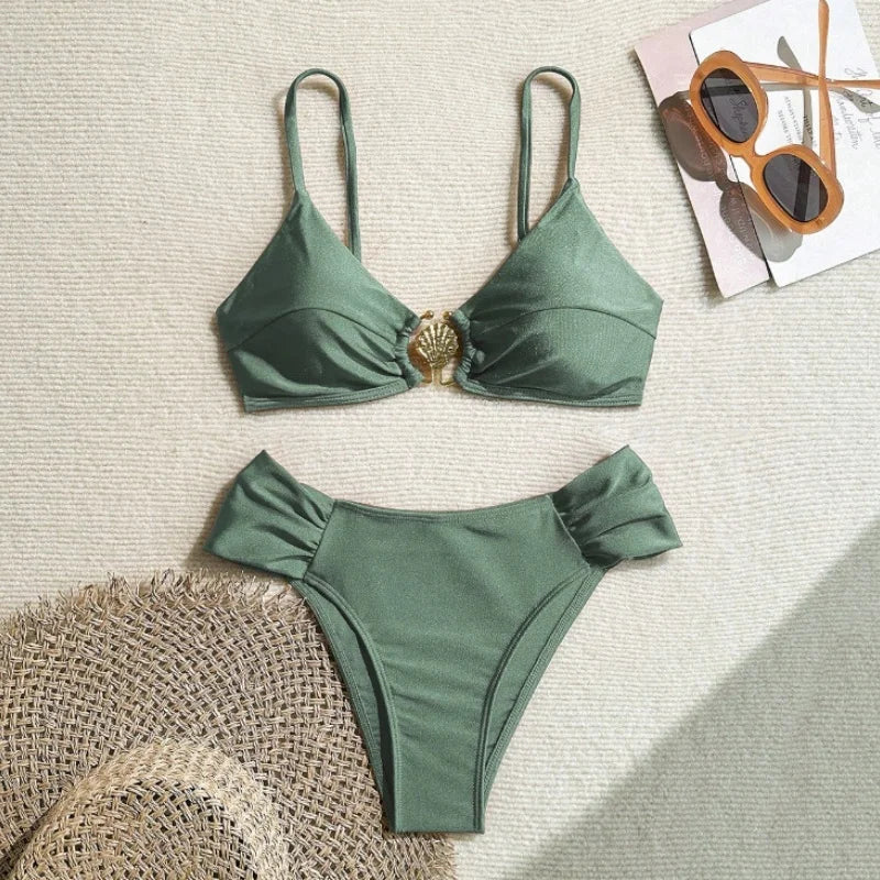 Pleated High Waist Bikini