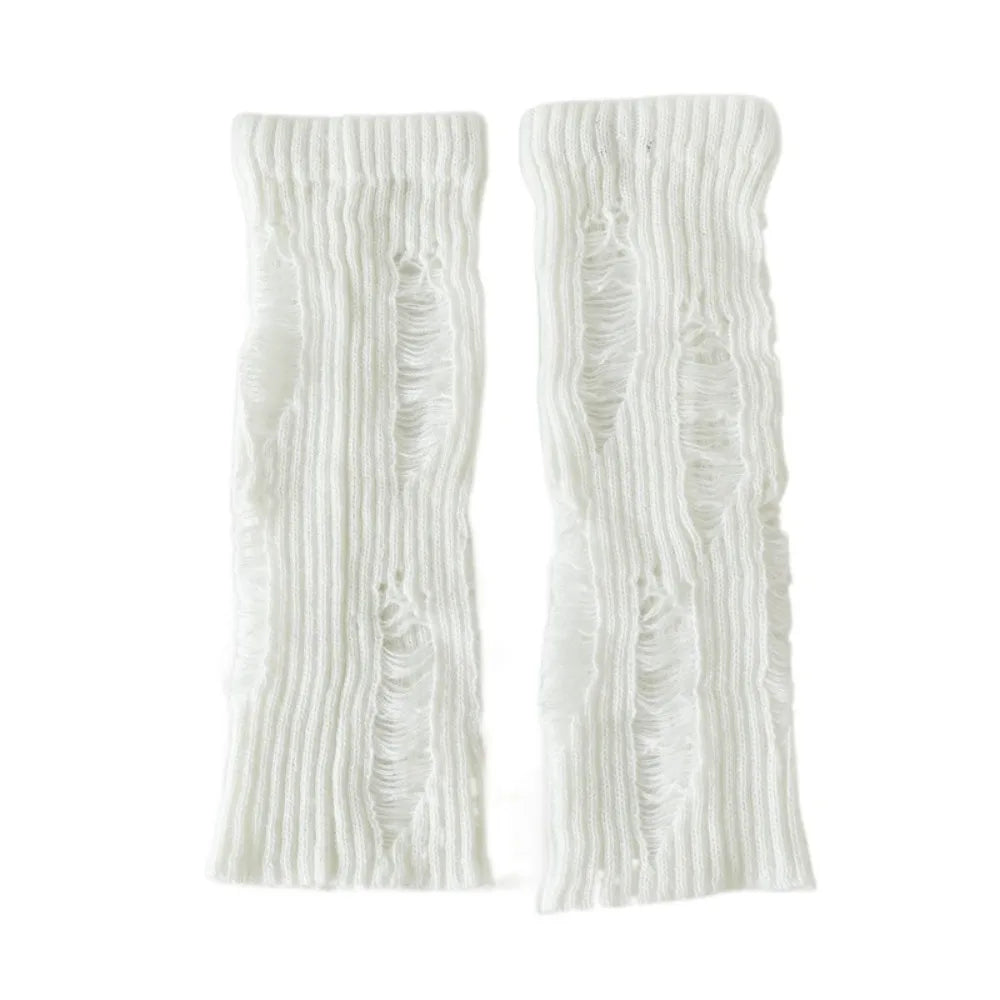 Distressed Ribbed Knit Leg Warmers with Ripped Pattern Details