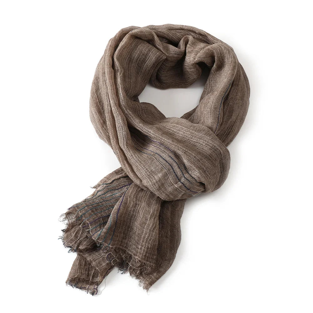 Striped Long Scarf with Decorative Frayed End Trim