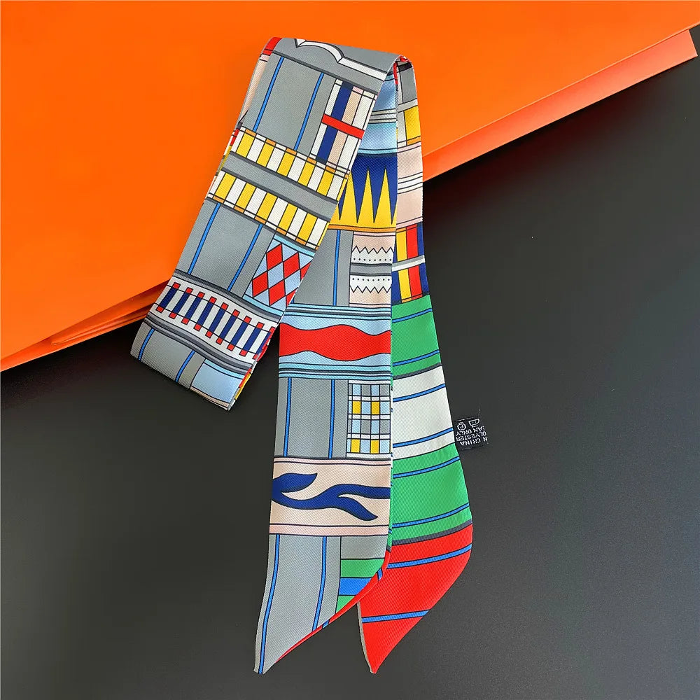 Horse Motif Skinny Scarf with Decorative Printed Patterns