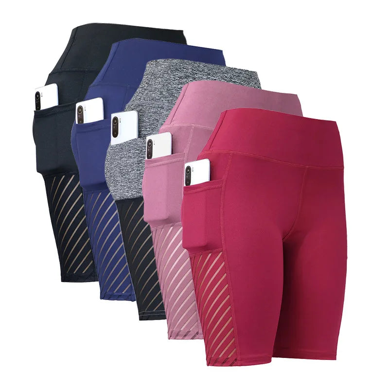Women's High Waist Side Pocket Biker Shorts in a Polyester Blend