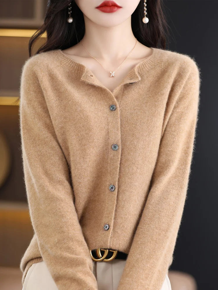 Women's Crew Neck Button Front Cardigan Casual Knit Layer