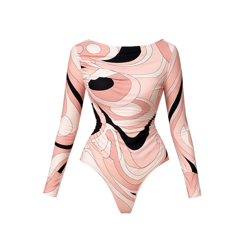 Printed Long Sleeve Swimsuit with Matching Skirt