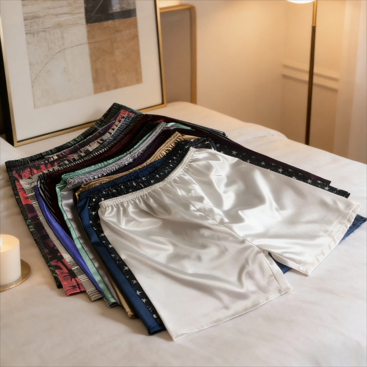 Men's Satin Look Elastic Waist Sleep Shorts with Print Options