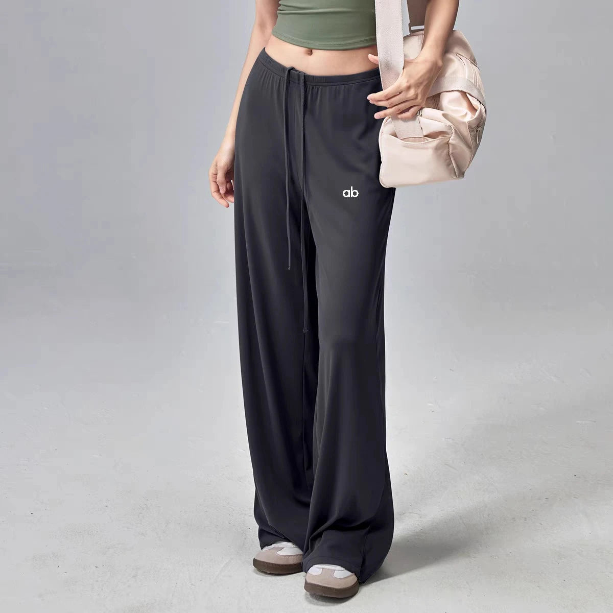 Women's Drawstring Waist Polyester Palazzo Pants with Loose Wide Legs