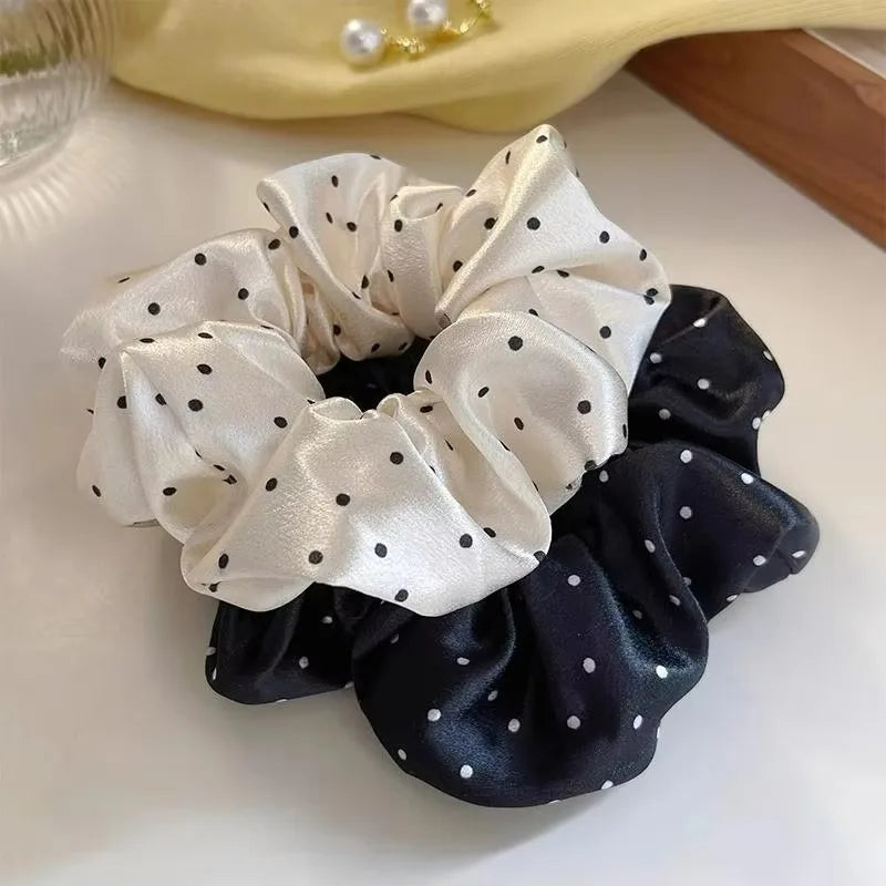 Polka Dot Fabric Scrunchie Elastic Hair Band for Ponytail Styling