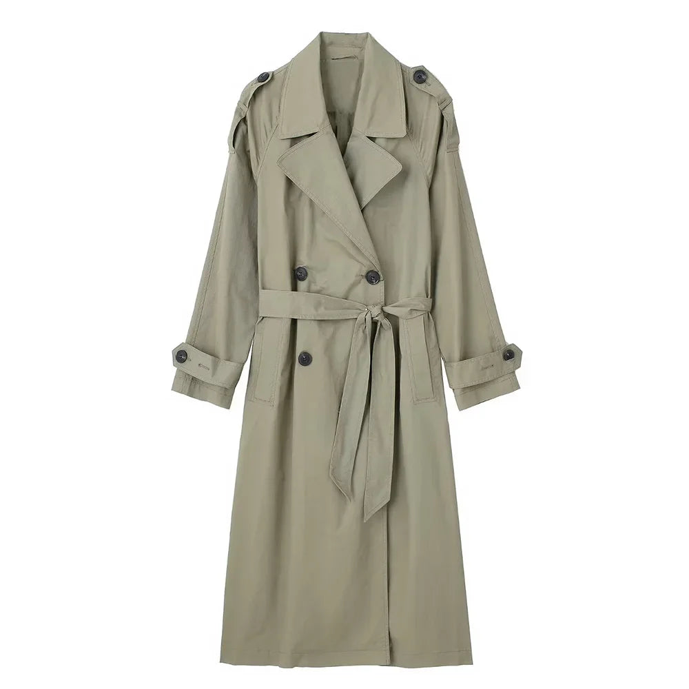 Willshela Belted Double-Breasted Long Trench Coat