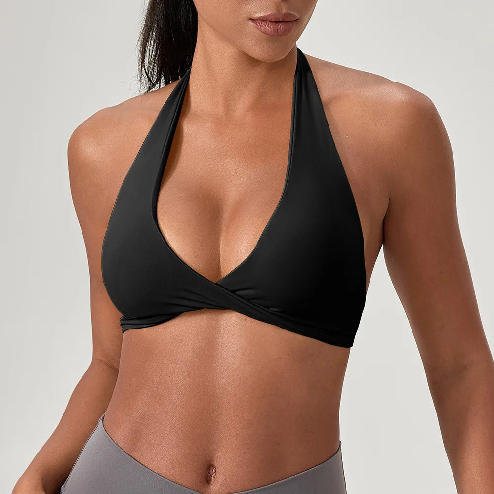 Women's V Neck Halter Sports Bra