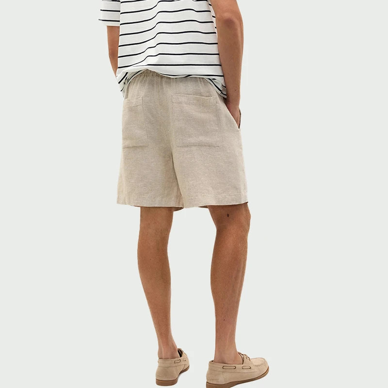 Men's Linen-Lyocell Loose Shorts with Elastic Waist and Pockets for Casual Outfits