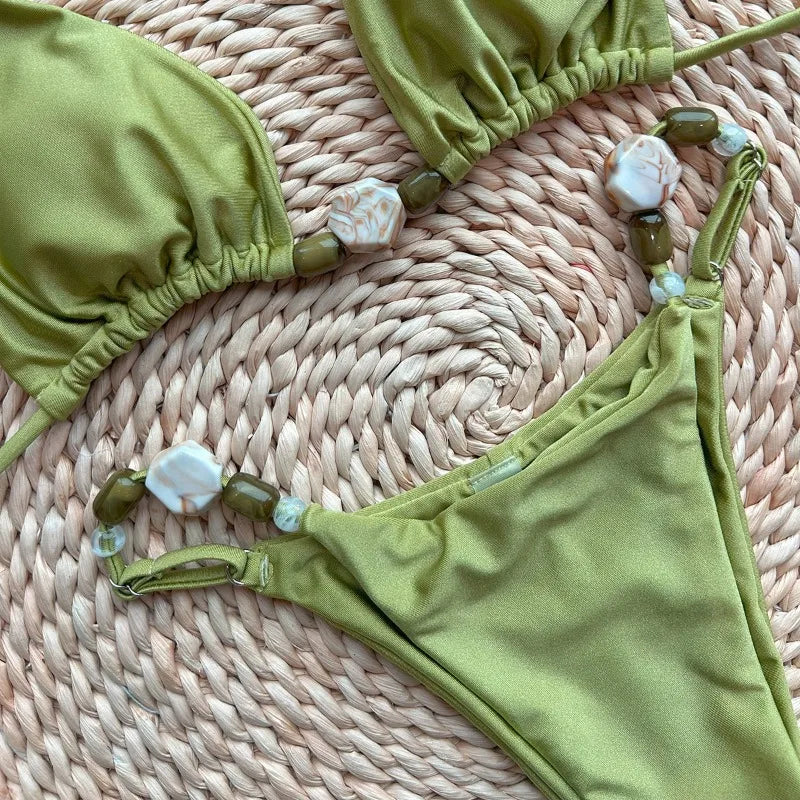 Beaded Halter String Bikini