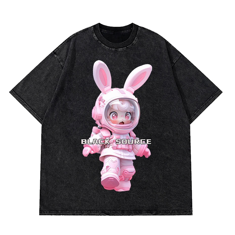 Gothic Dog Letter Print Vintage Washed Oversized T-Shirt