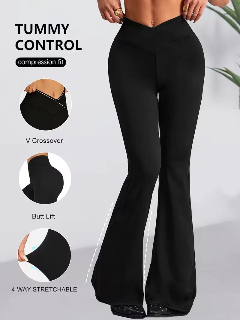 Women's Cross Waist Flared Leggings For Workout Outfits