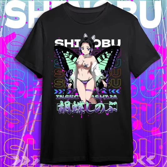 Demon Slayer Shinobu Winter Autumn 200g Heavy Cotton Vintage Oversized Anime T Shirt Unisex
