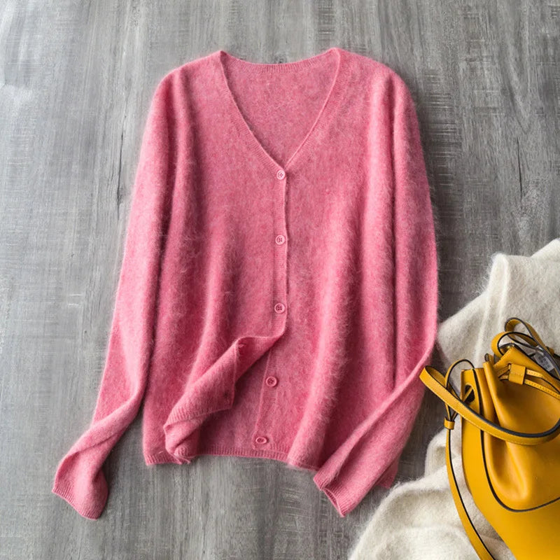 Women's V Neck Full Button Front Cardigan Casual Knit Layer
