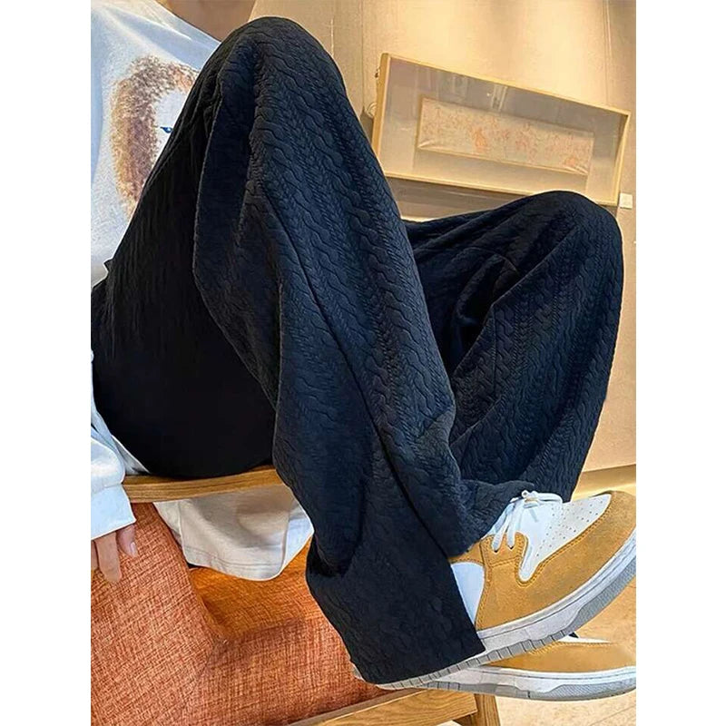 Full Length Open Knit Wide Leg Casual Streetwear Pants