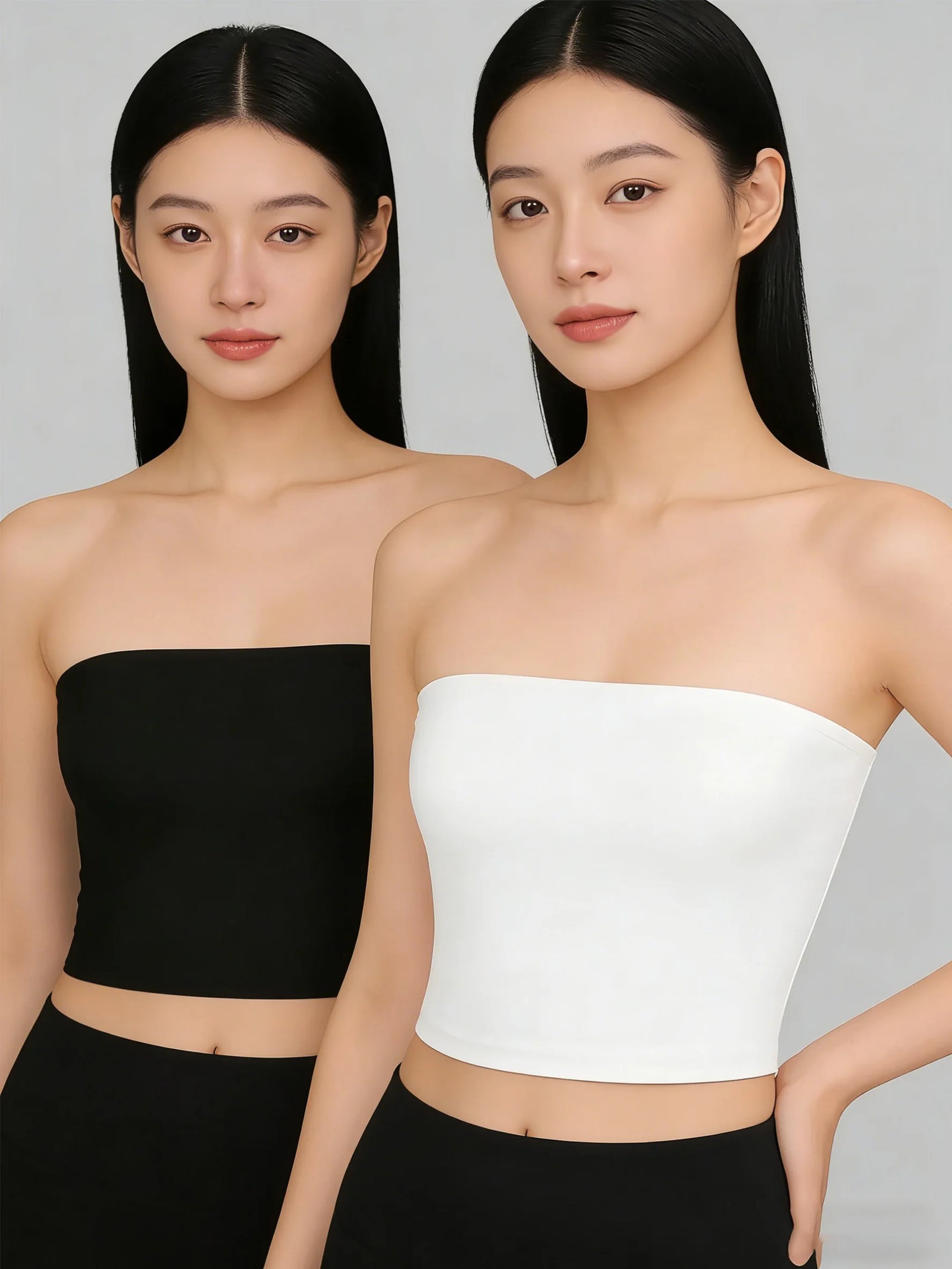 Women's Strapless Polyester Bandeau Crop Top with Straight Neckline