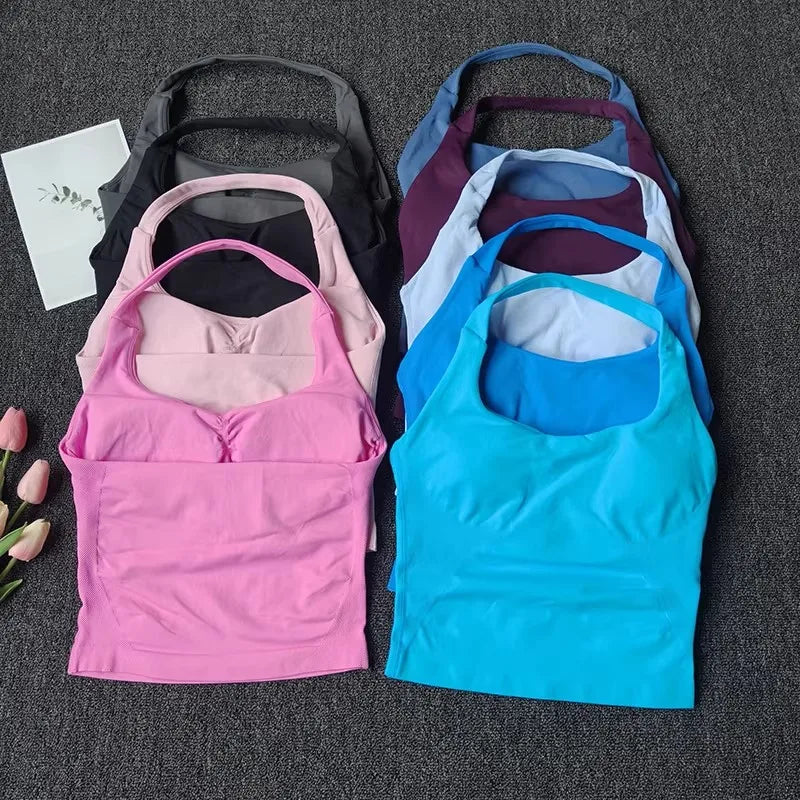 Women's Halter Neck Longline Sports Tank Top For Workout Outfits