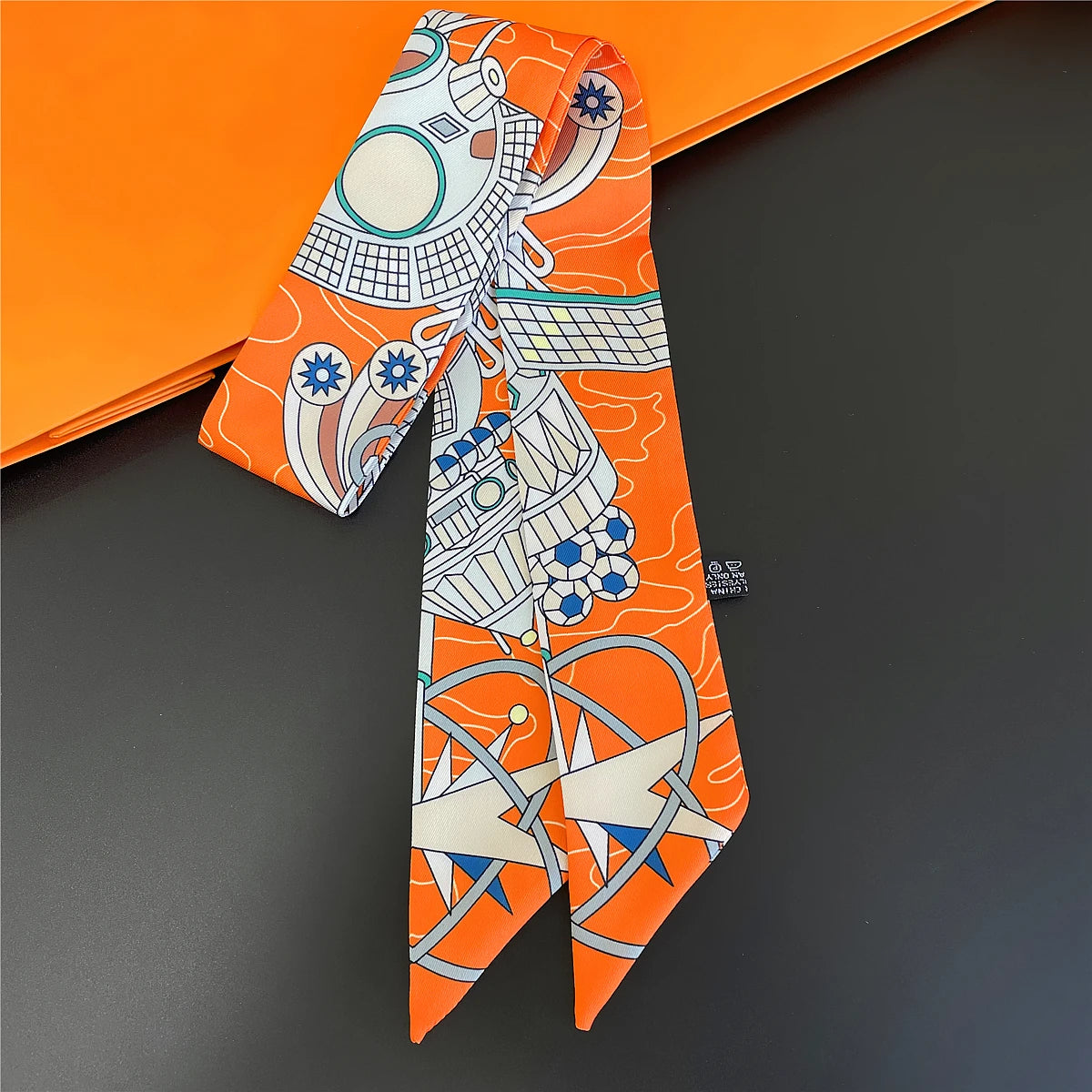 Colorful Printed Skinny Ribbon Scarf with Tie Ends
