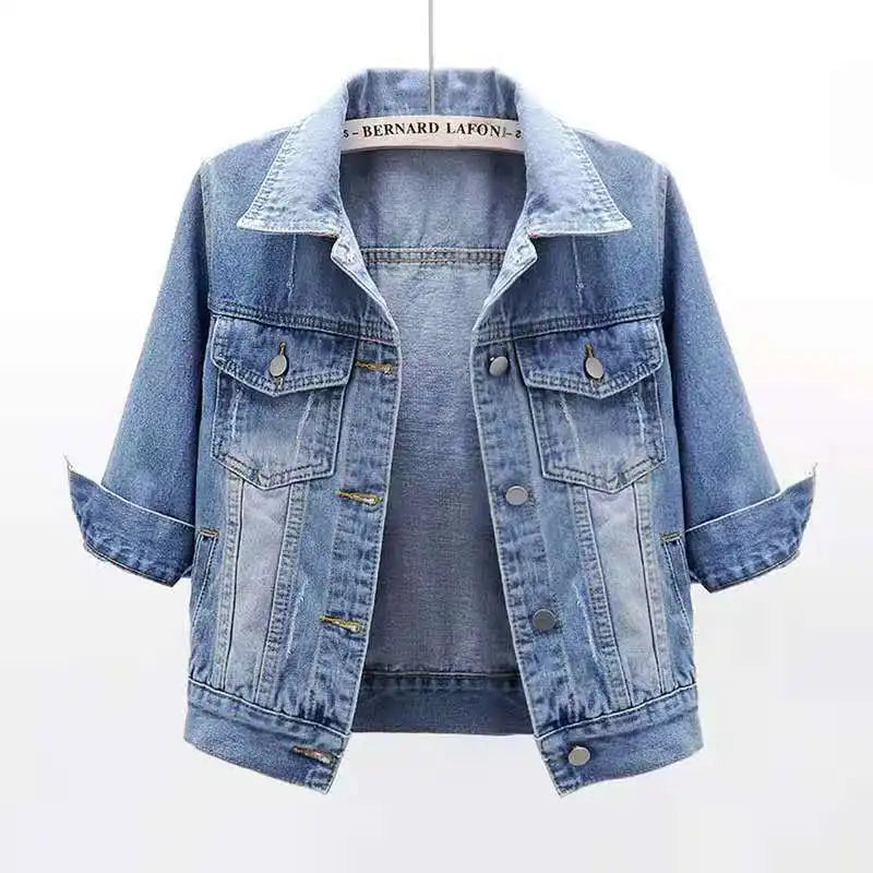 Women's Cotton Denim Three-Quarter-Sleeve Jacket